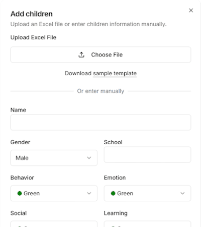 Shibutz student data import interface showing how to add or import student information including social and academic attributes