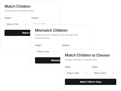Class list configuration interface showing criteria settings for balanced classroom creation and student placement
